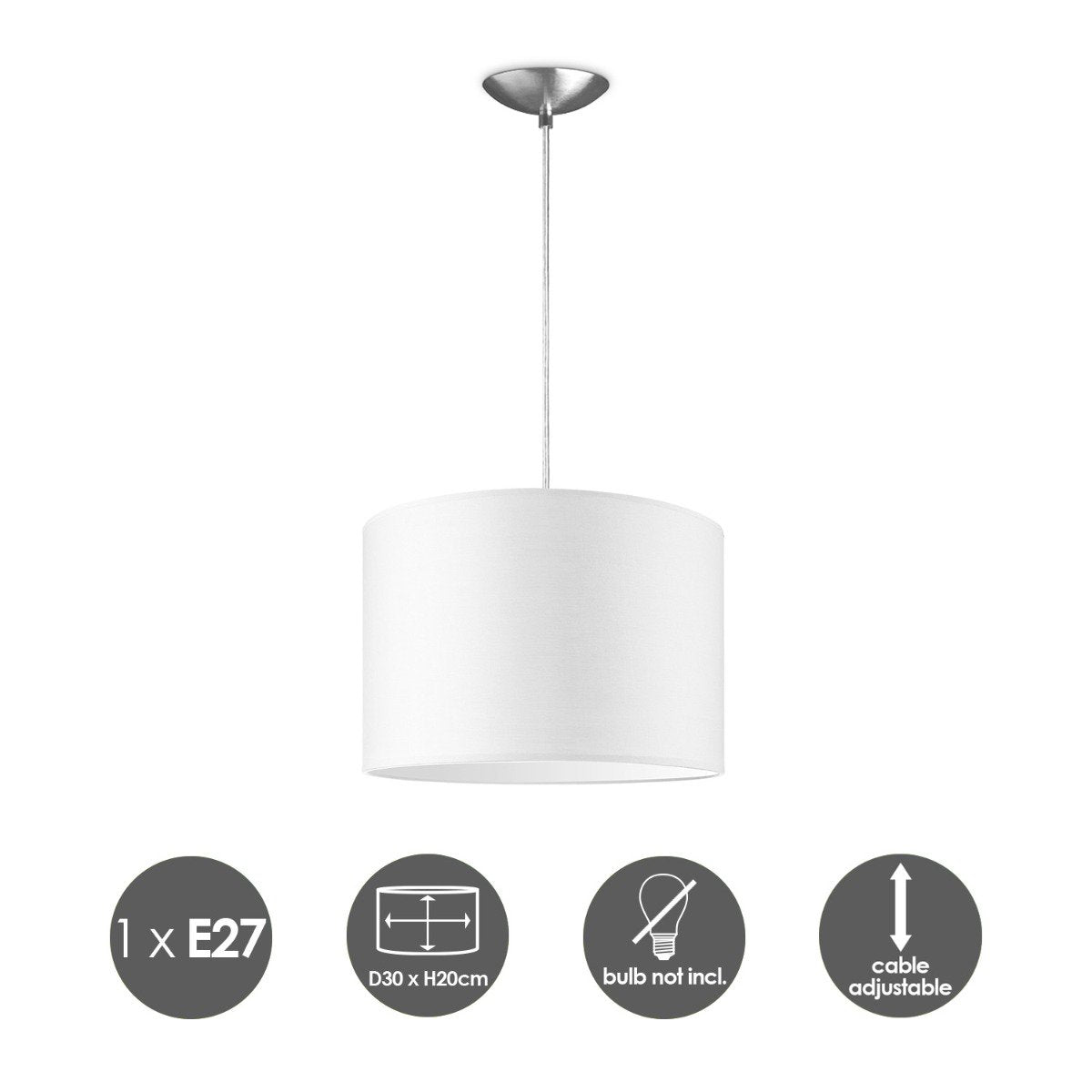 hanglamp Bling met lampenkap, E27, wit, 30cm