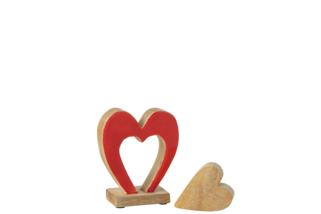 Hart Dubbel Op Standaard Mangohout Rood/Natuurlijk Klein