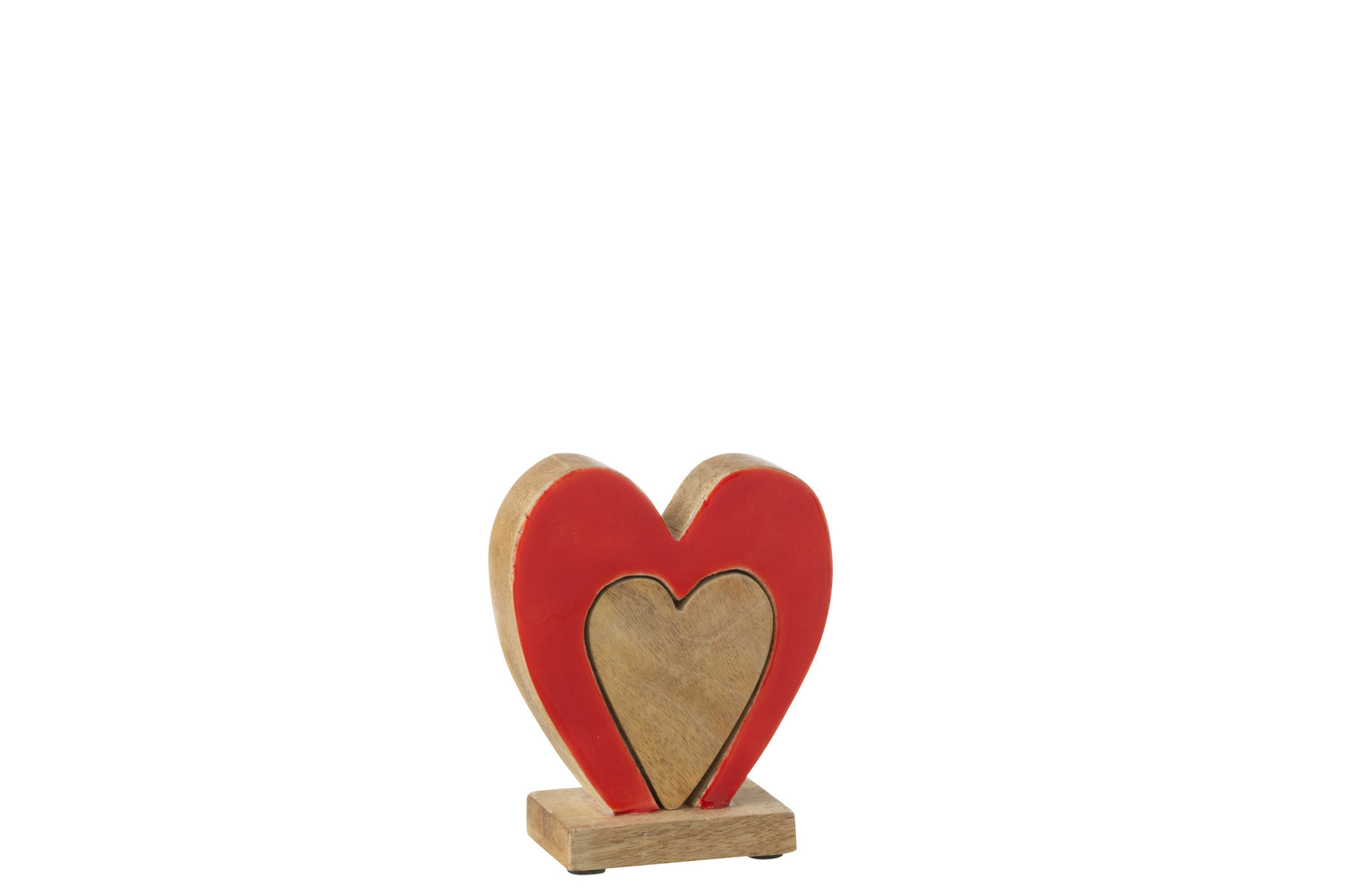 Hart Dubbel Op Standaard Mangohout Rood/Natuurlijk Klein