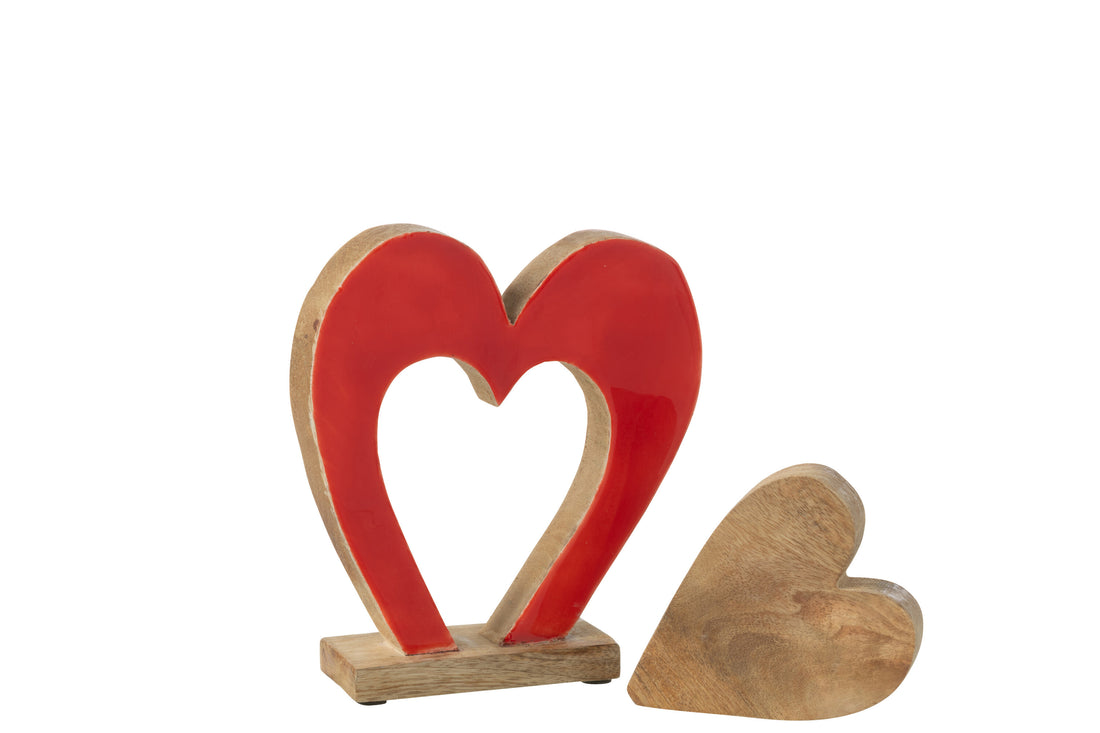 Hart Dubbel Op Standaard Mangohout Rood/Natuurlijk Medium