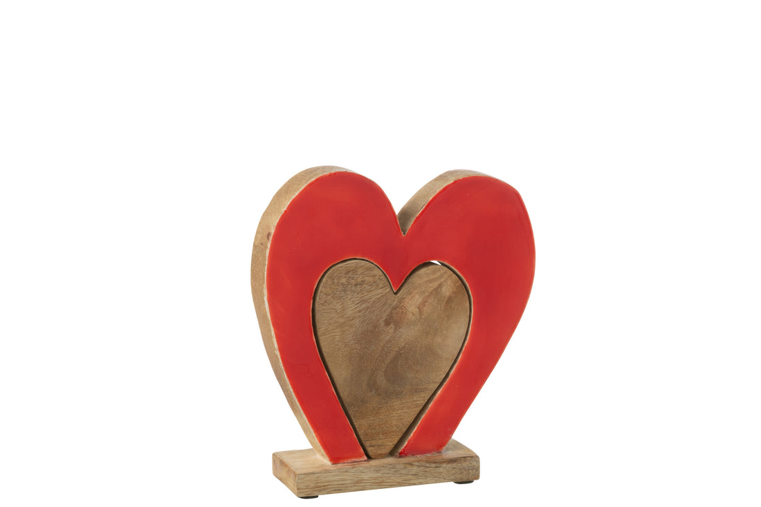 Hart Dubbel Op Standaard Mangohout Rood/Natuurlijk Medium