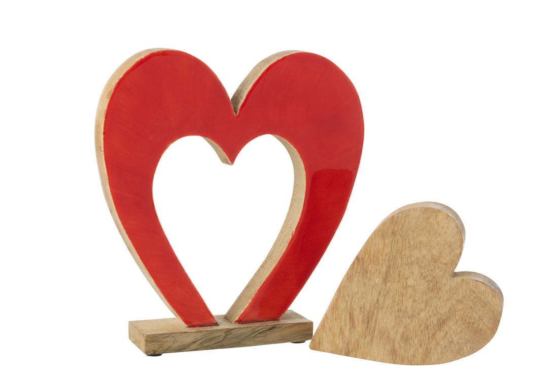 Hart Dubbel Op Standaard Mangohout Rood/Natuurlijk Groot