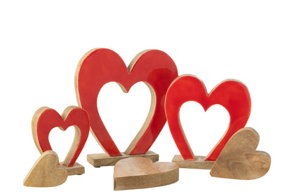 Hart Dubbel Op Standaard Mangohout Rood/Natuurlijk Groot