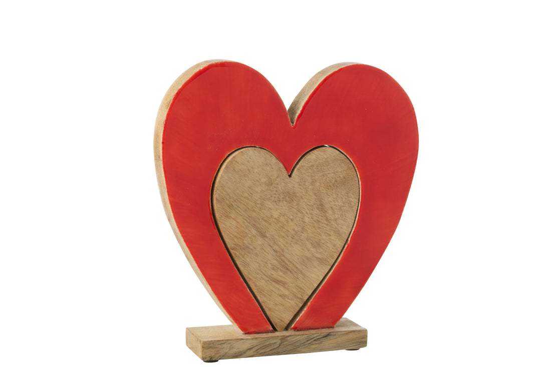 Hart Dubbel Op Standaard Mangohout Rood/Natuurlijk Groot