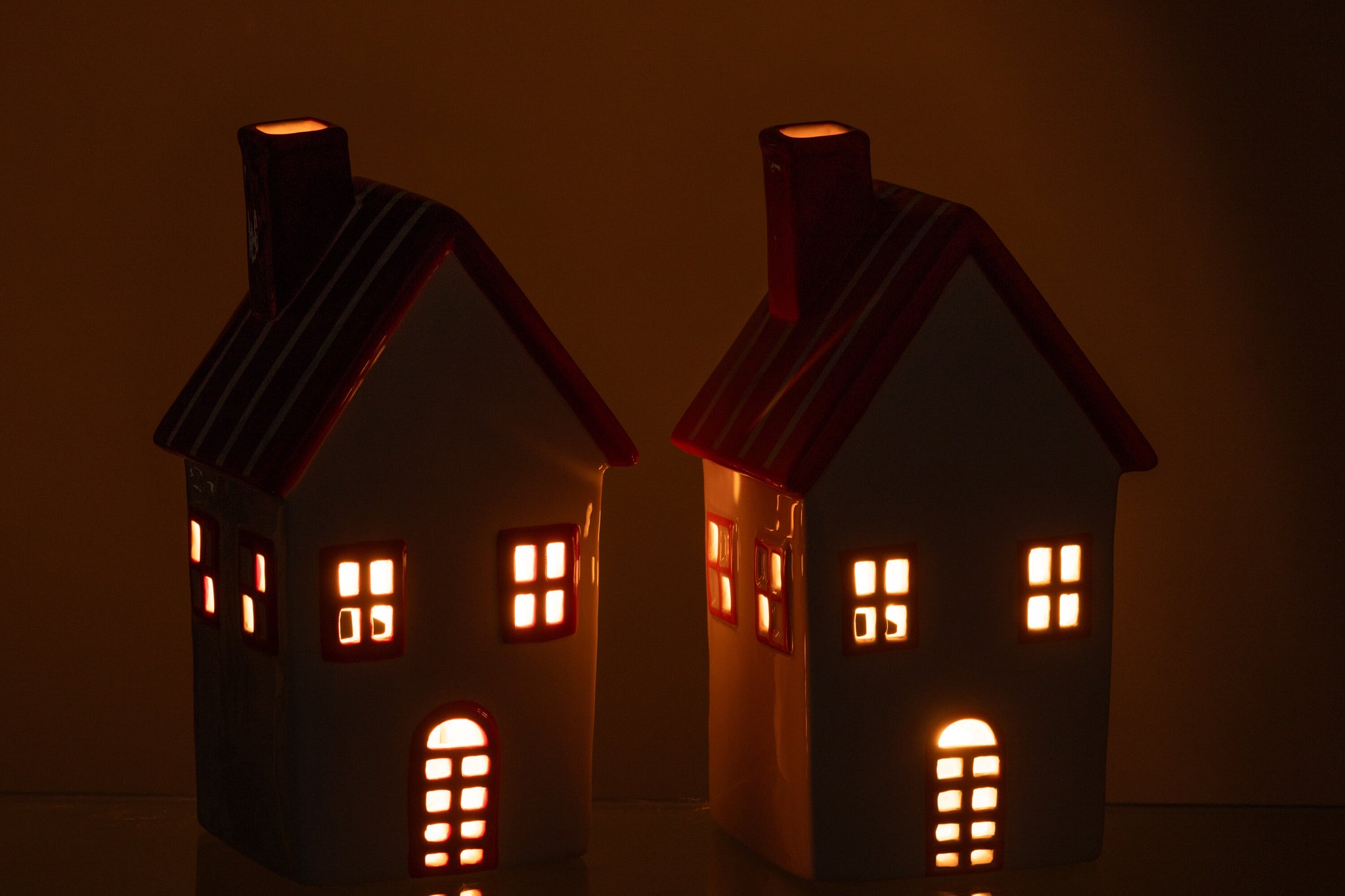 Theelichthouder Huis Dolomiet Oranje/Rood Assortiment Van 2