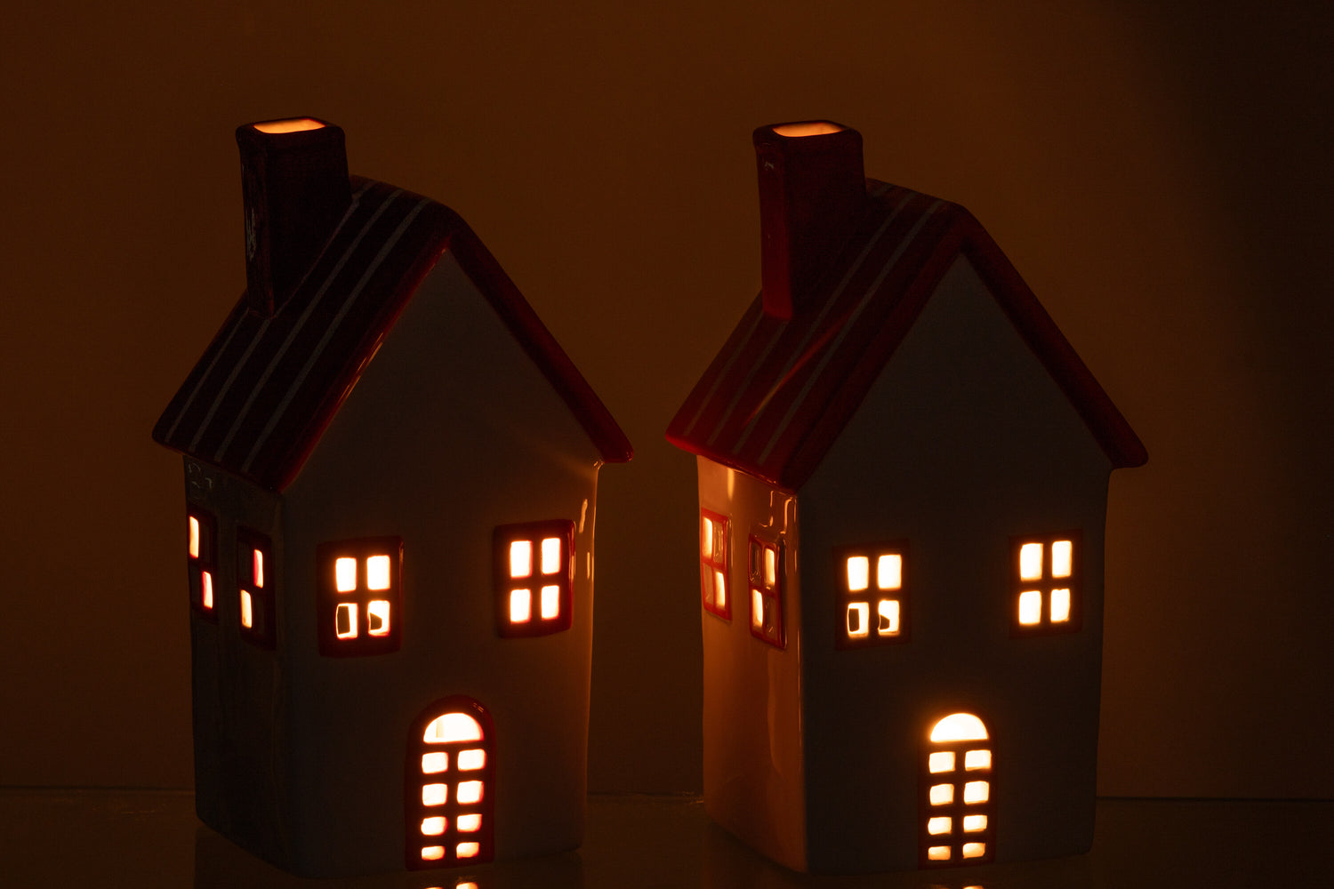 Theelichthouder Huis Dolomiet Oranje/Rood Assortiment Van 2
