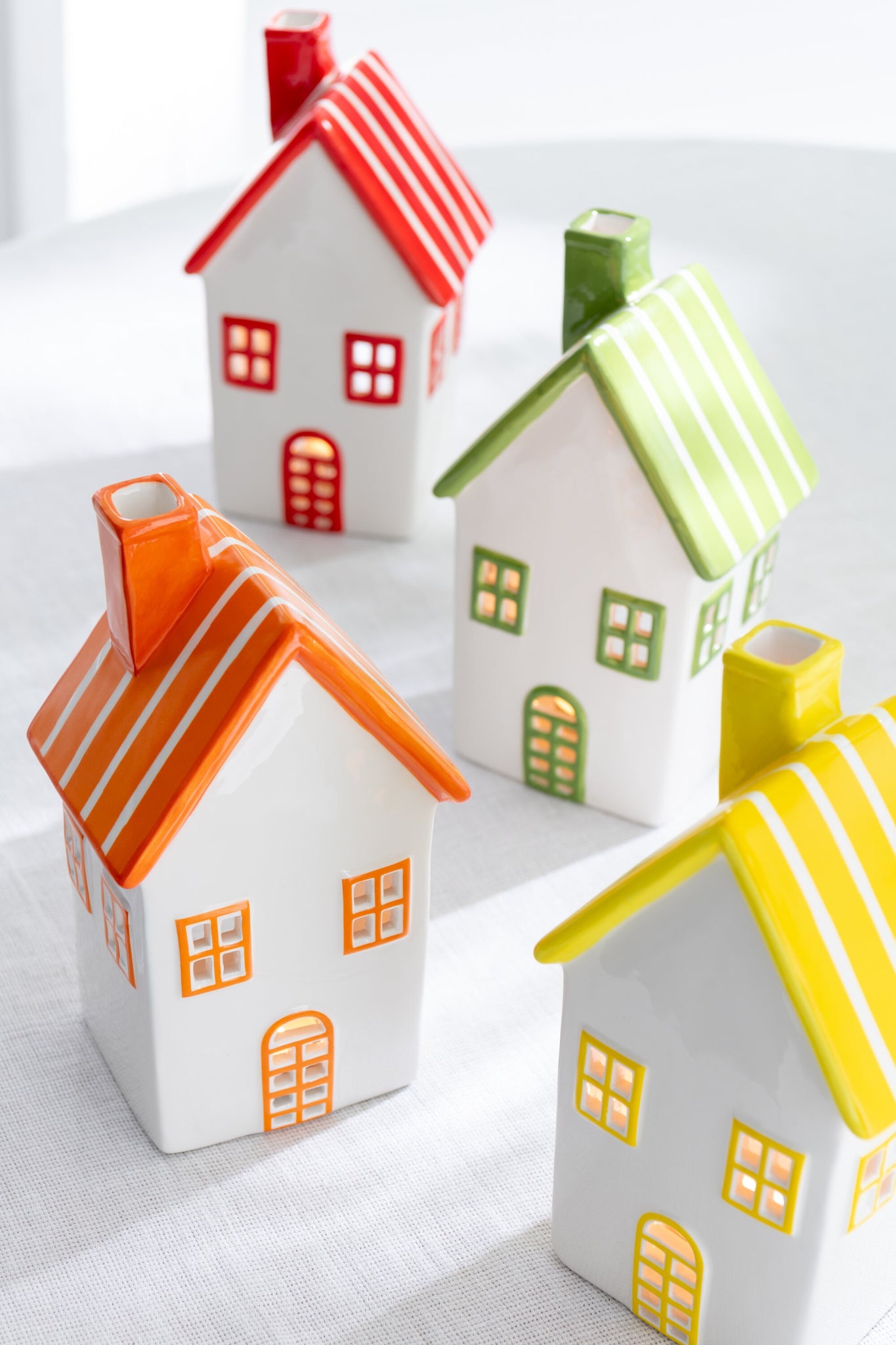 Theelichthouder Huis Dolomiet Oranje/Rood Assortiment Van 2