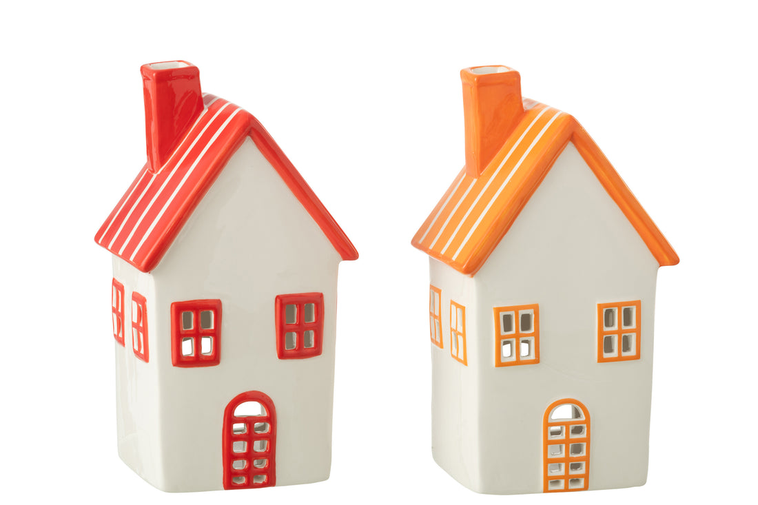 Theelichthouder Huis Dolomiet Oranje/Rood Assortiment Van 2