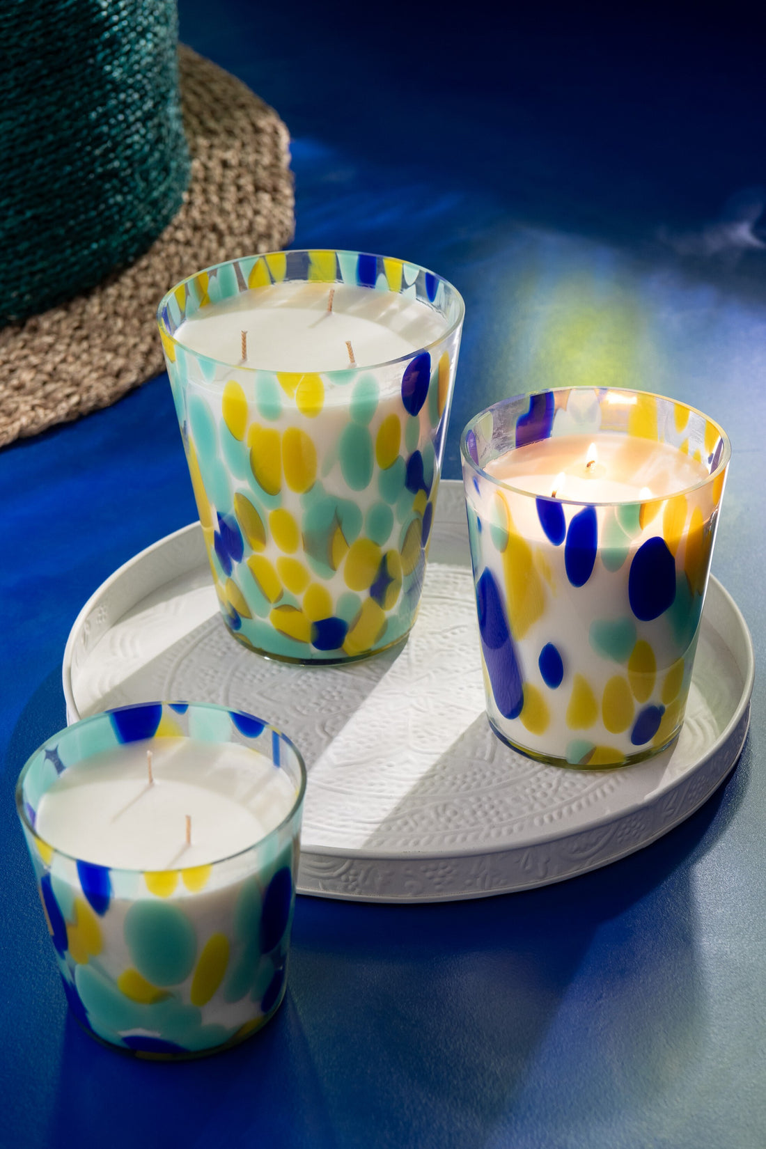Geurkaars Noa Blauw/Geel Medium-68Uren