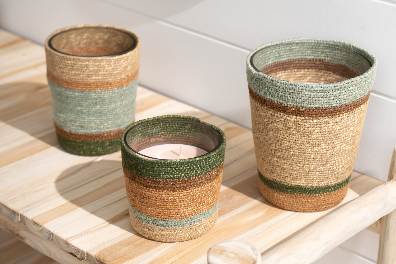 Geurkaarsmand Was Beige/Blauw Groot-75 Uur