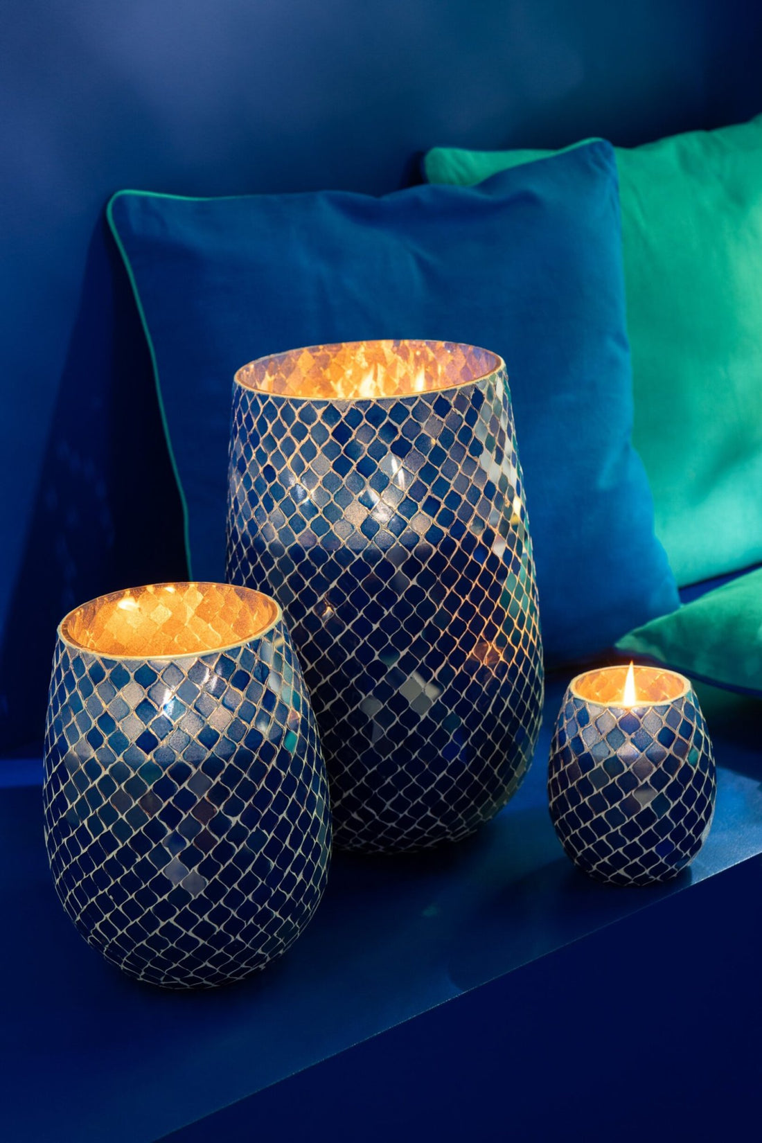 Geurkaars Mia Mosaic Blauw klein-90H