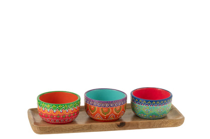 Schaal + 3 kommen Mumbai Terracotta/Hout Mix
