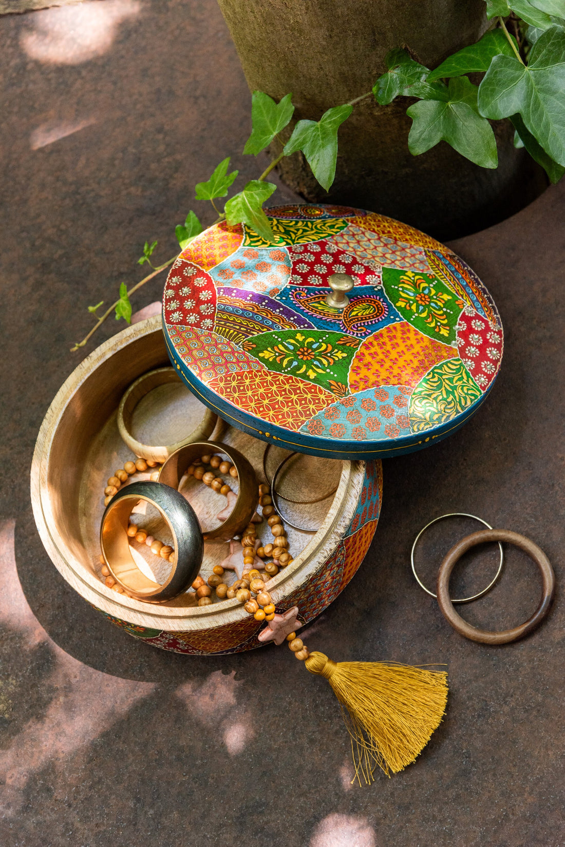 Doos + Deksel Delhi Ronde Mangohout Mix
