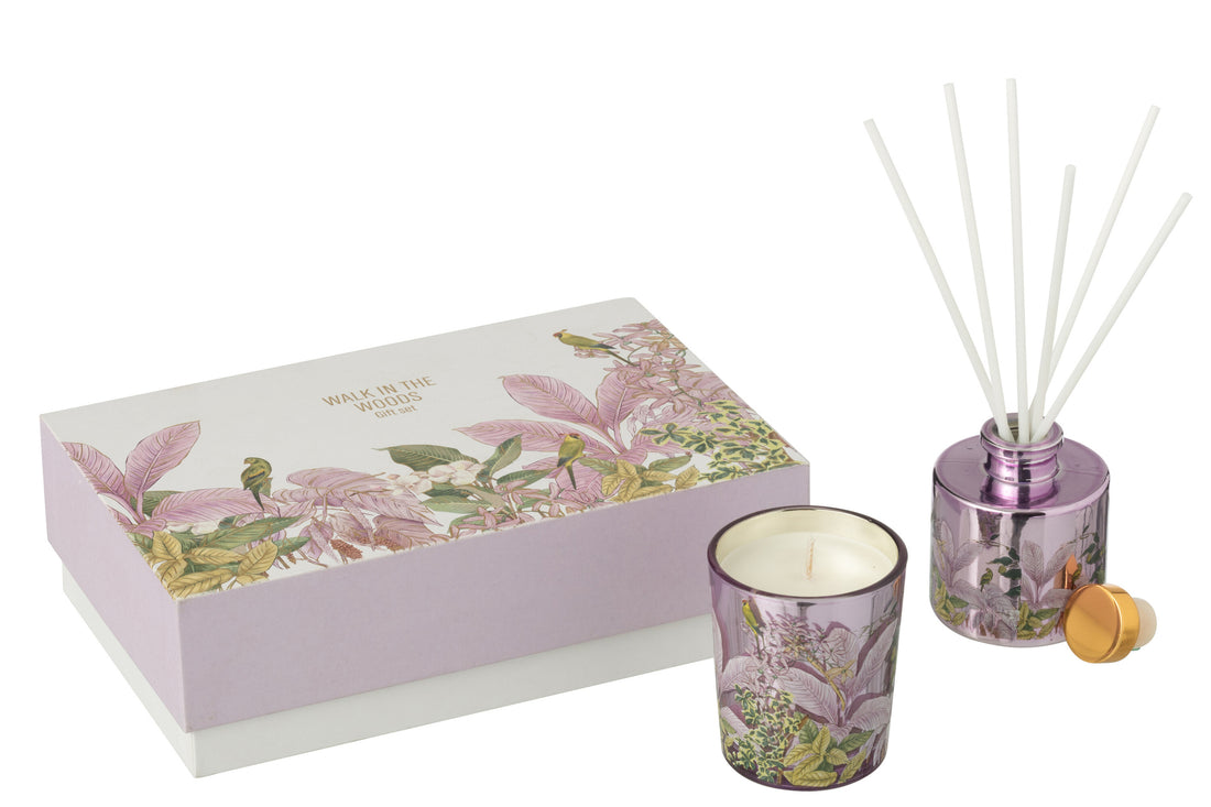 Geschenkset Kaars+Diffuser Walk In The Woods Roze
