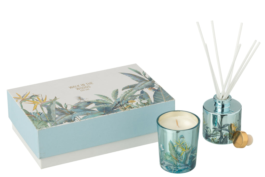 Cadeauset Kaars + Diffuser Wandeling in het Bos Blauw