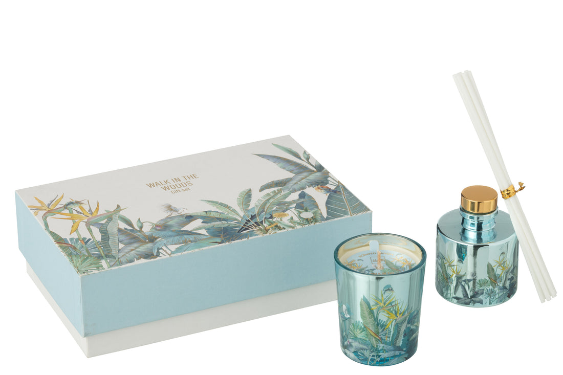 Cadeauset Kaars + Diffuser Wandeling in het Bos Blauw