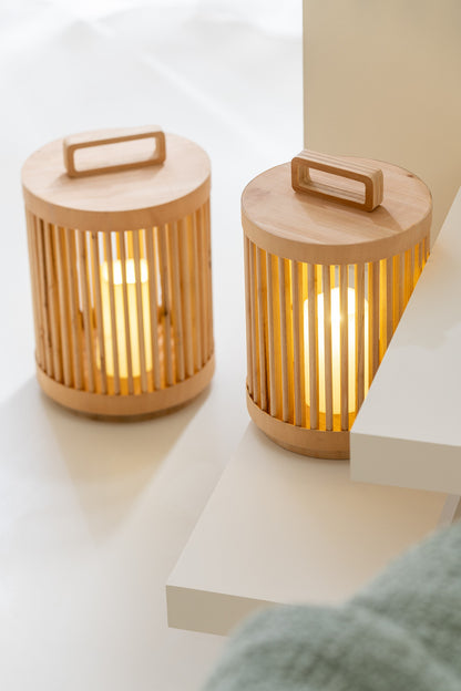 Lamp Cilinder Sparrenhout/Led Natuurlijk Klein
