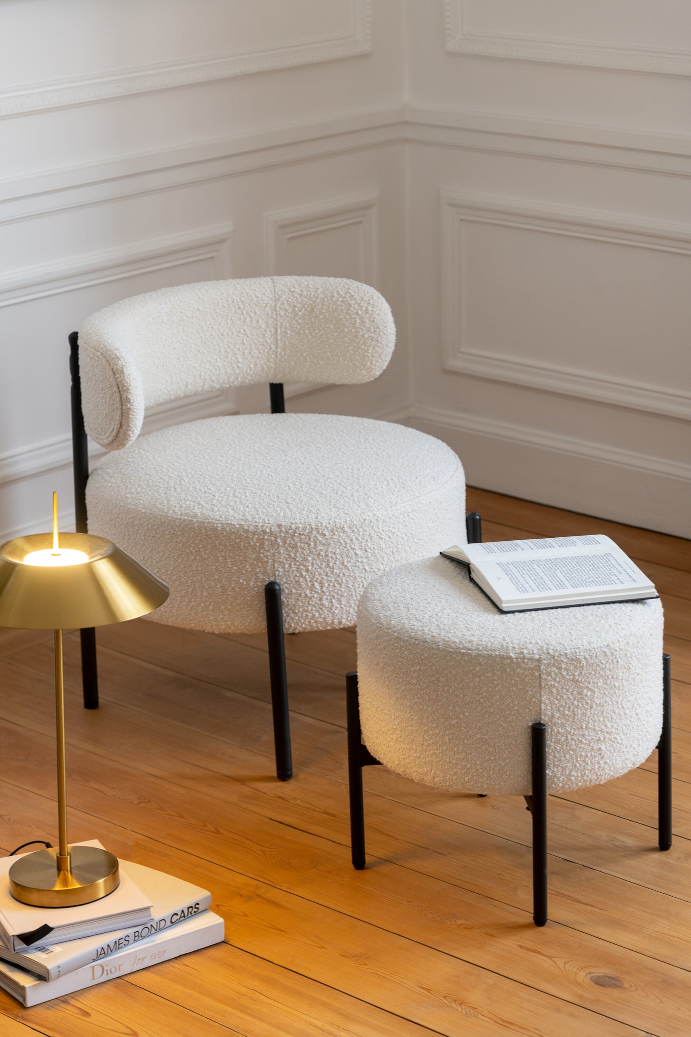 Lounge stoel Boucle Triplex/Polyester Wit/Zwart