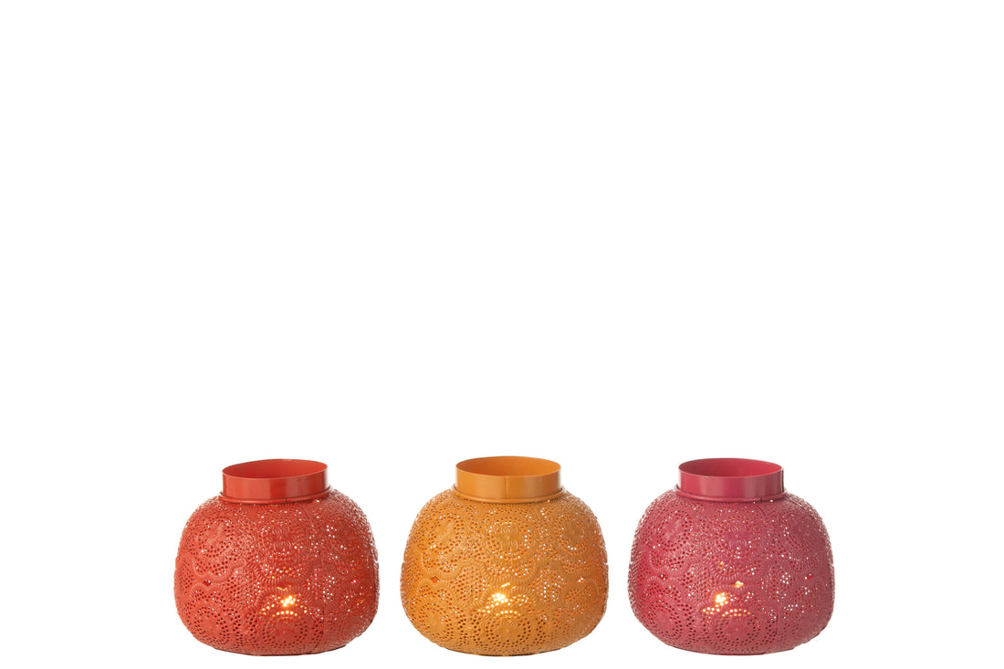 Theelichthouder Cilinder Metaal/Glas Mix Middel Assortiment Van 3