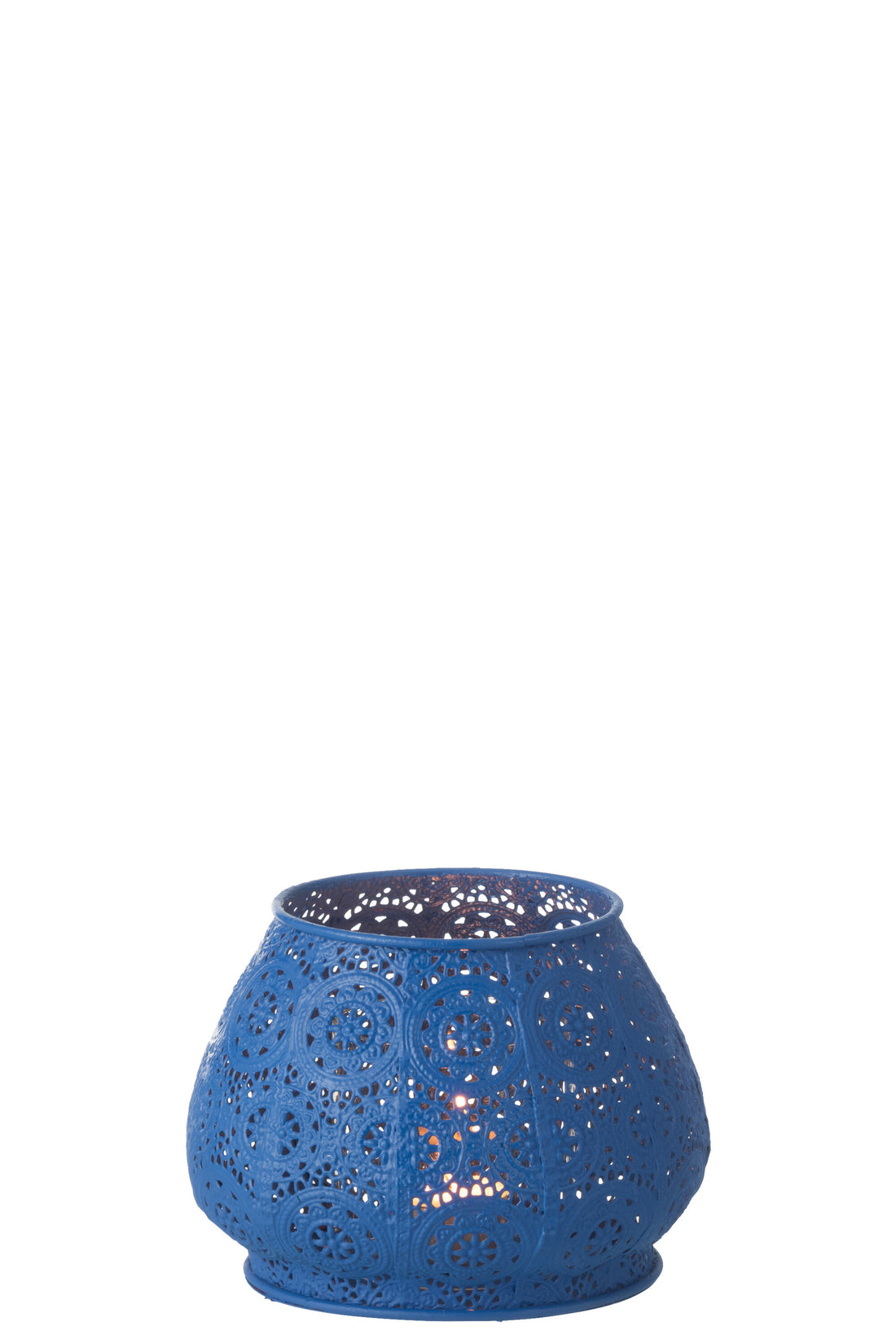 Theelichthouder Cilinder Metaal/Glas Blauw Groot