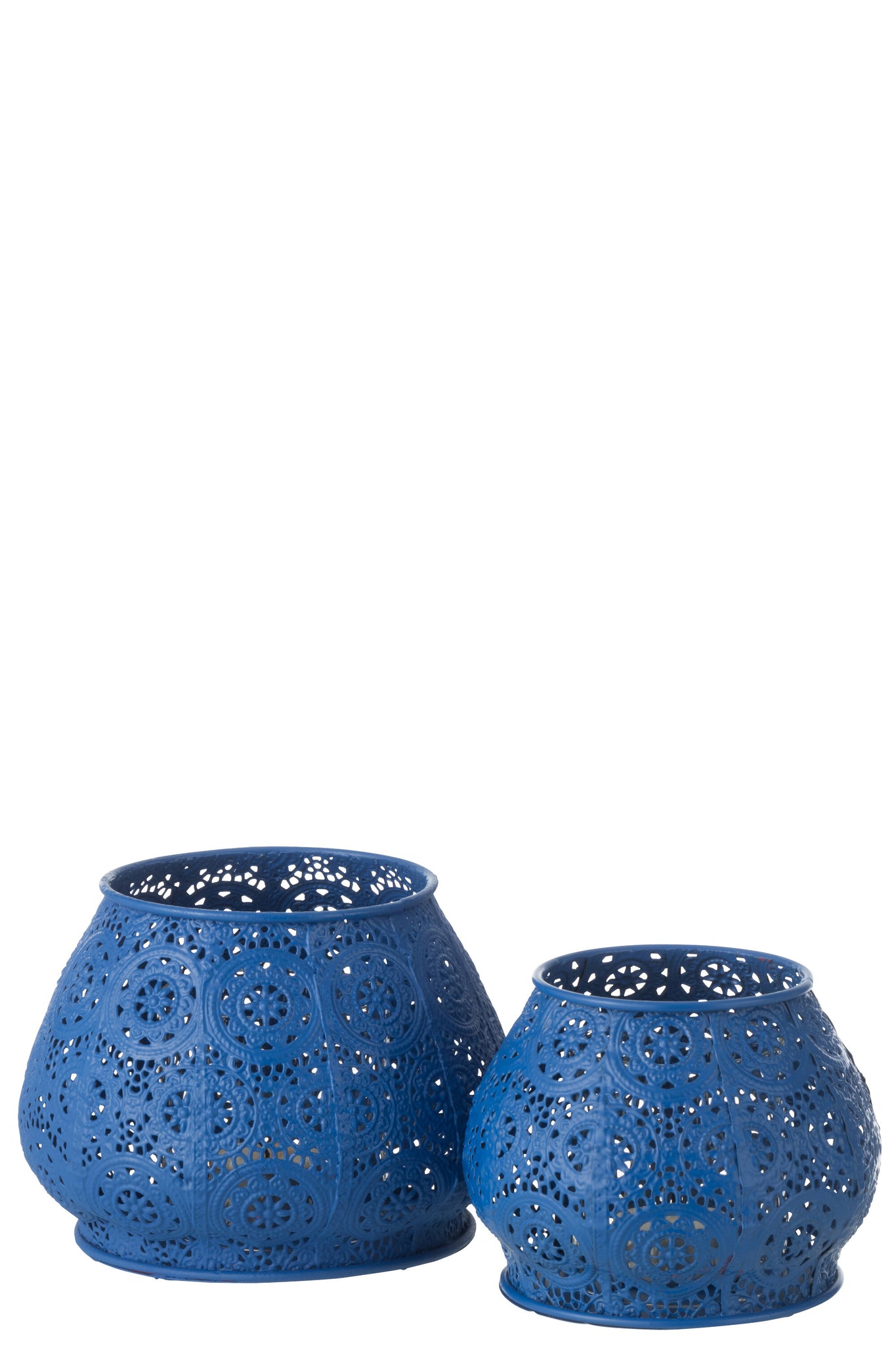 Theelichthouder Cilinder Metaal/Glas Blauw Groot
