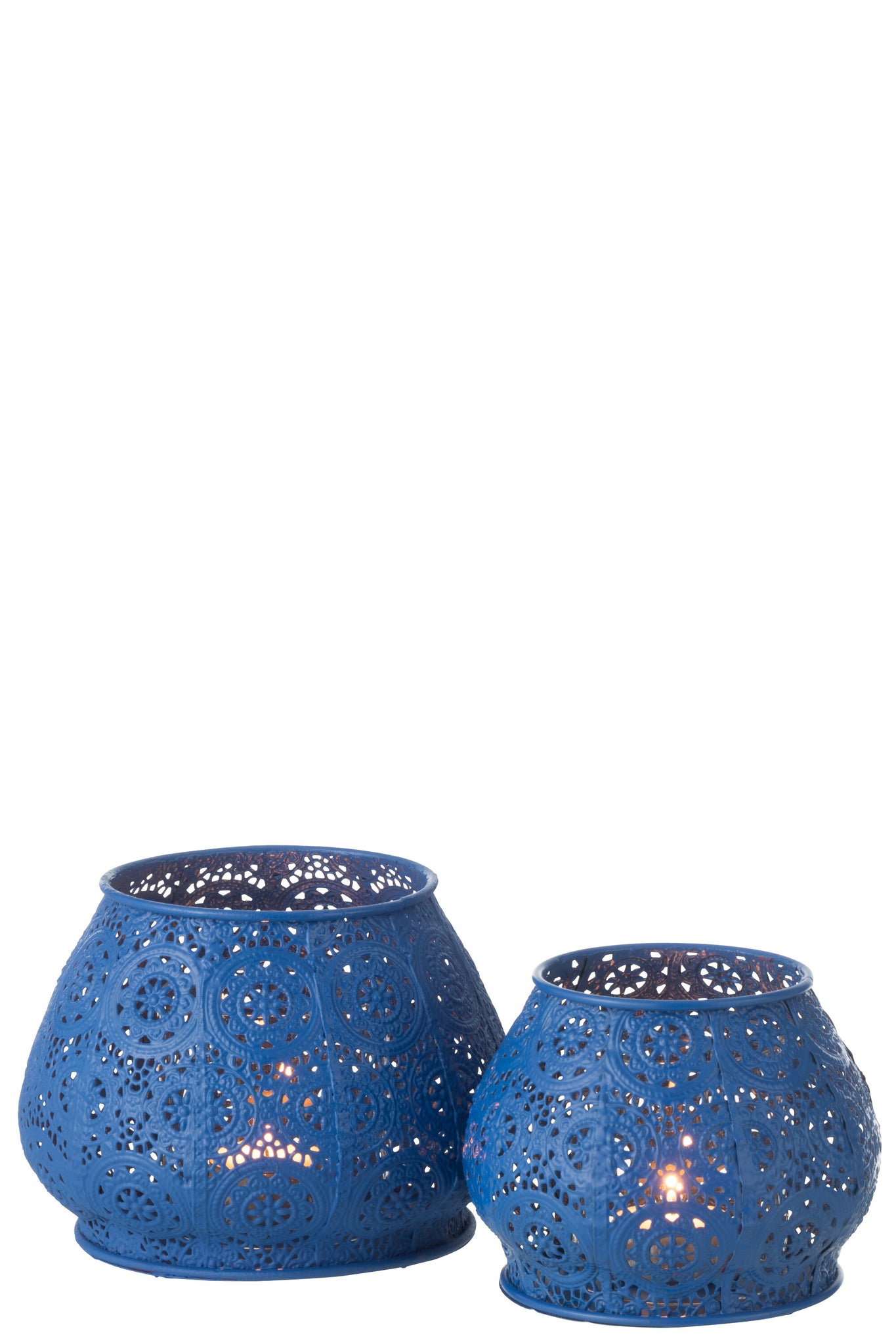 Theelichthouder Cilinder Metaal/Glas Blauw Groot
