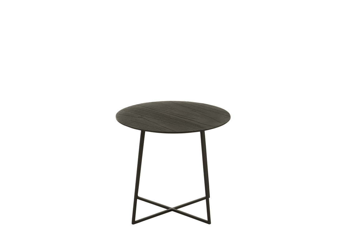 Salontafel rond teakhout/metaal zwart