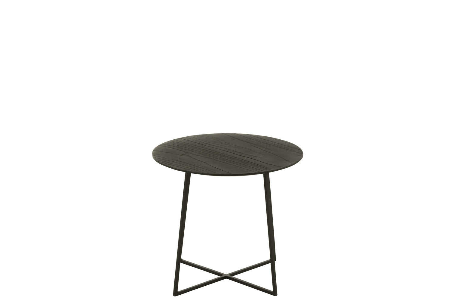 Salontafel rond teakhout/metaal zwart