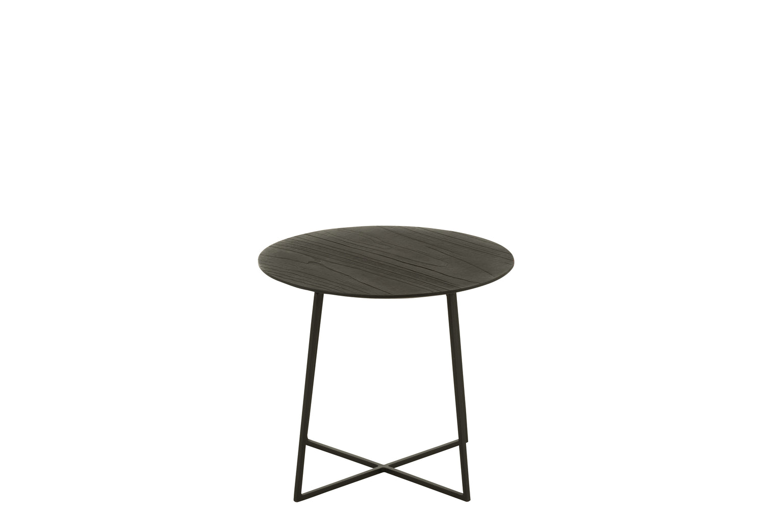 Salontafel rond teakhout/metaal zwart