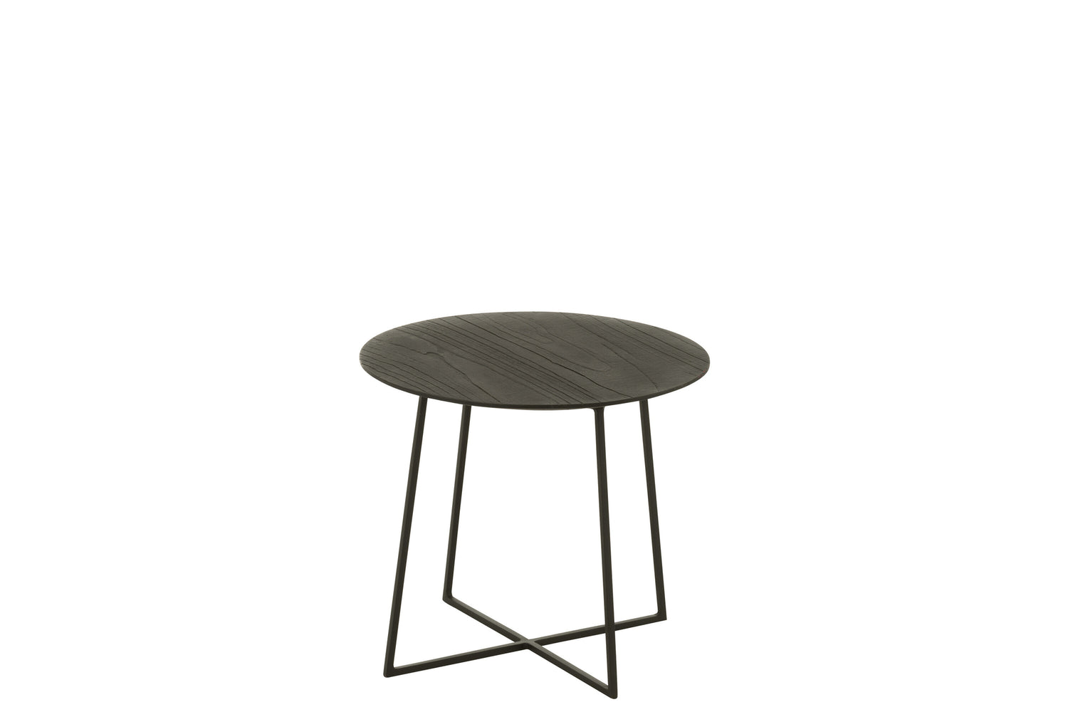 Salontafel rond teakhout/metaal zwart