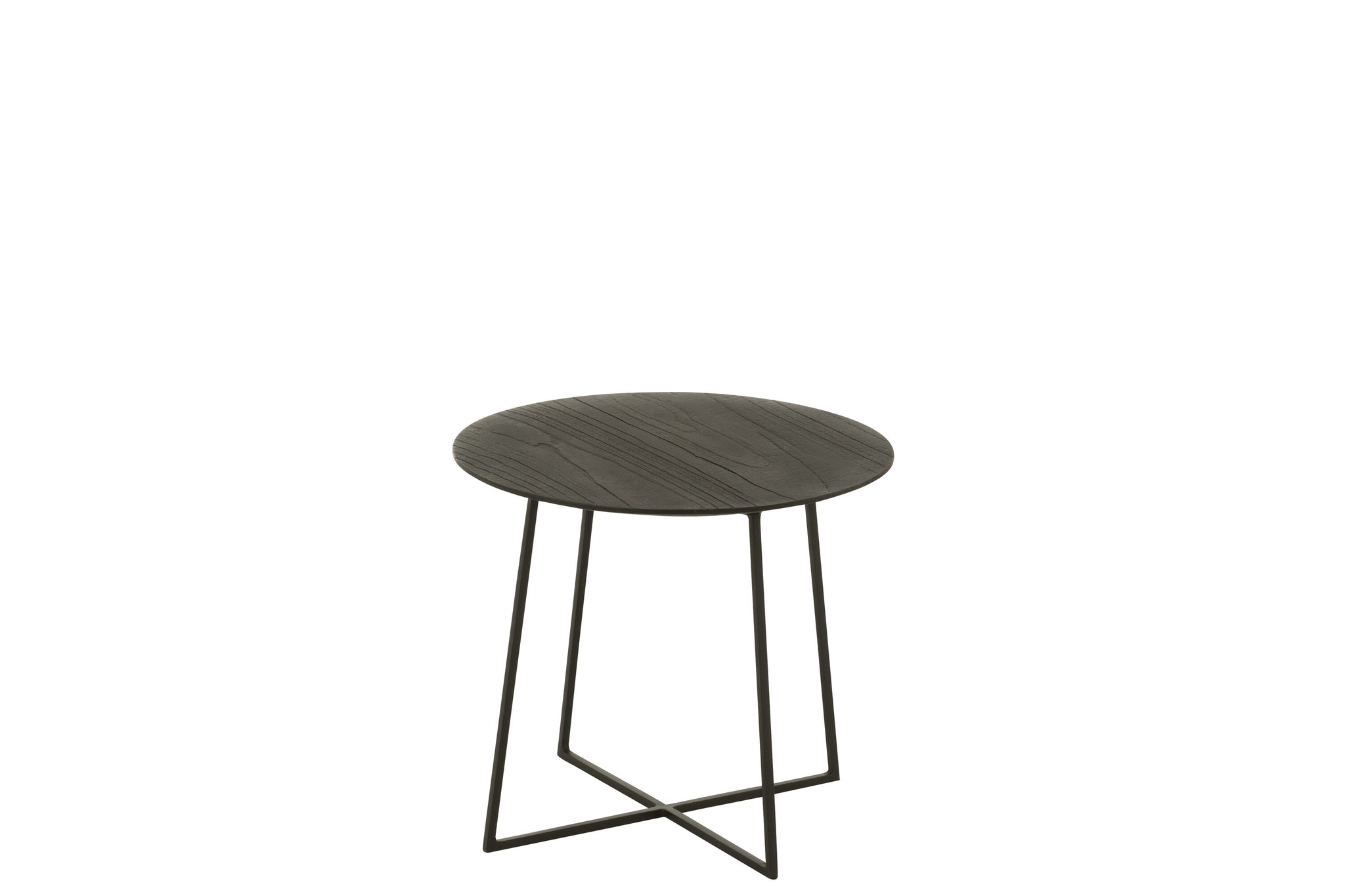 Salontafel rond teakhout/metaal zwart