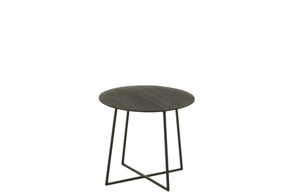 Salontafel rond teakhout/metaal zwart