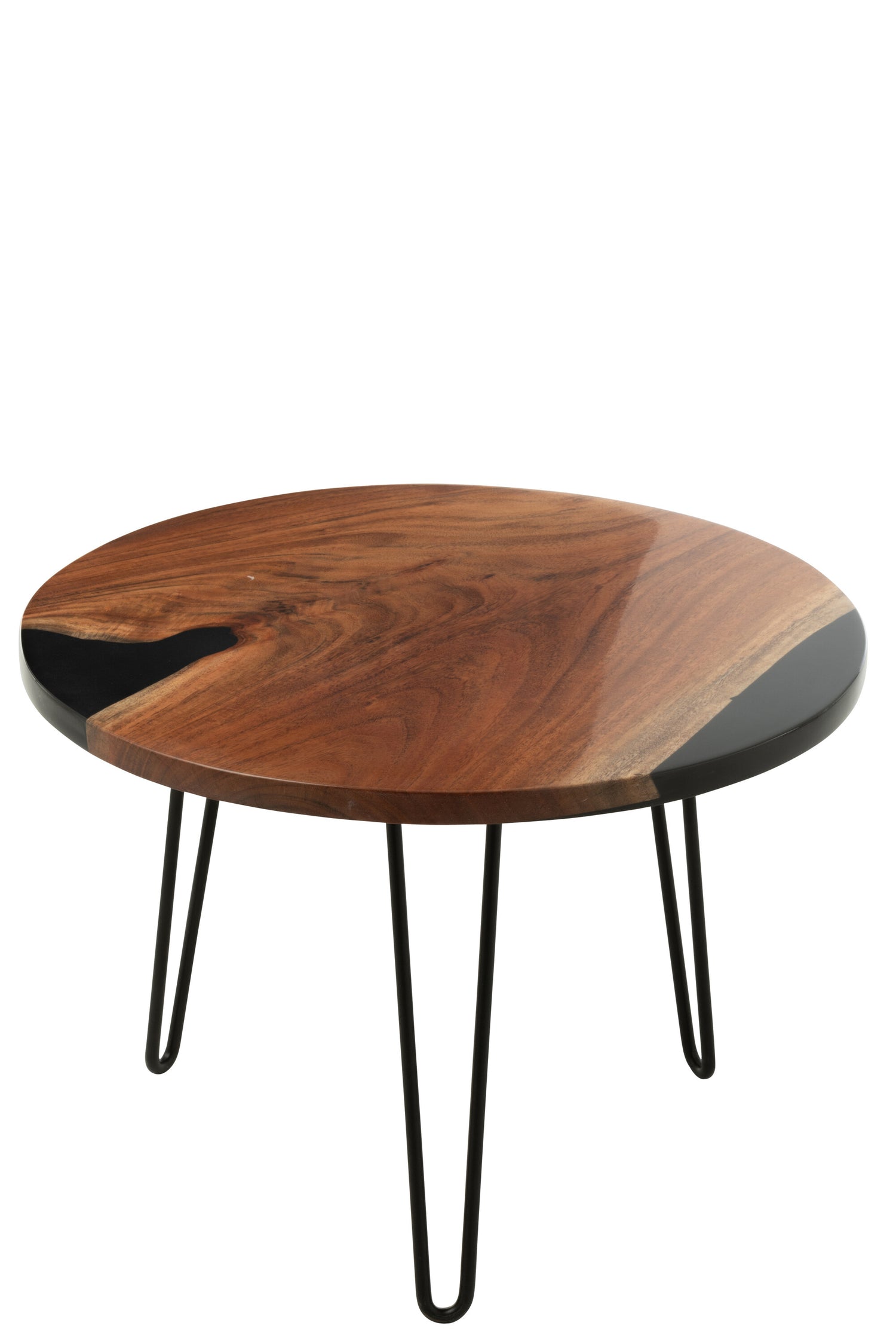 Bijzettafel rond acaciahout/hars natuurlijk/zwart