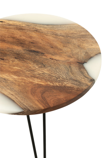 Side Table Round Acacia Wood/Resin Natural/White