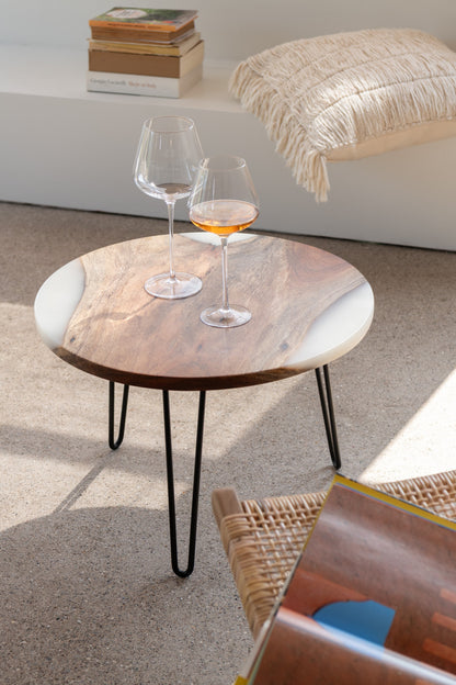 Side Table Round Acacia Wood/Resin Natural/White
