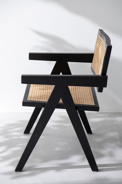 Chair Grid Ash Wood/Rattan Black