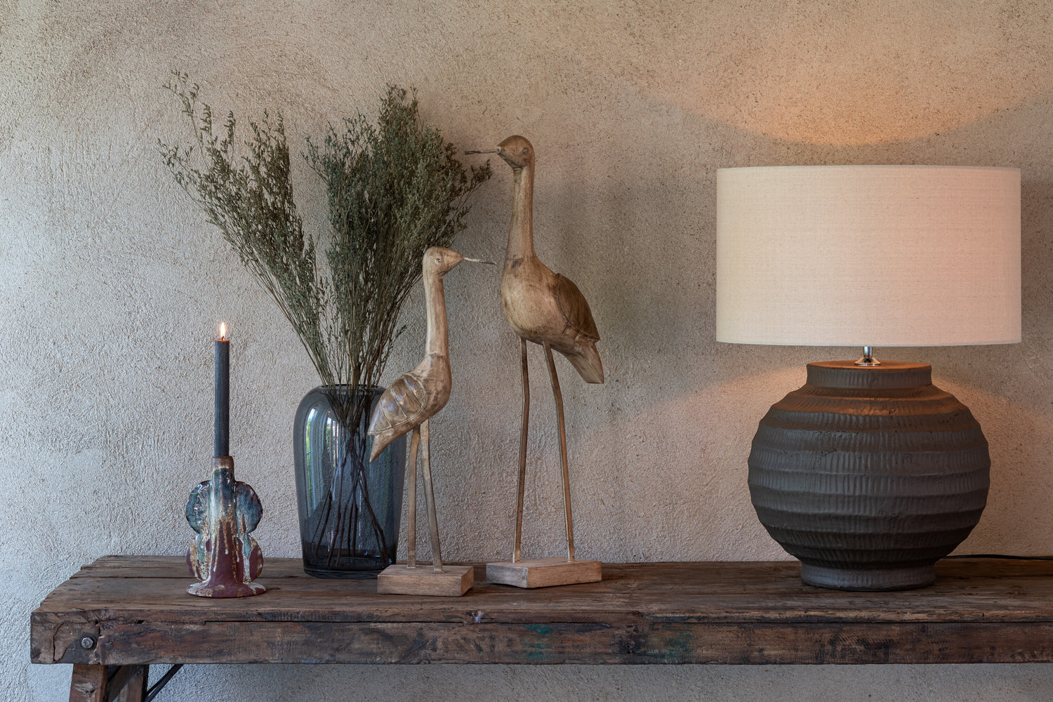 Decoratie Vogel Mangohout/Metaal Beige/Zwart Klein