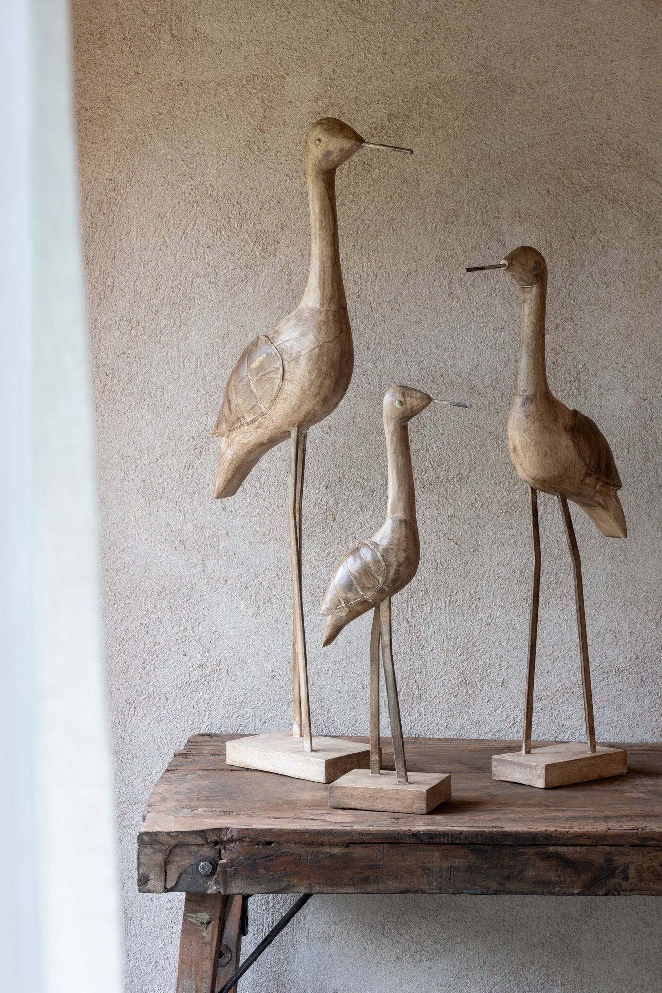 Decoratie Vogel Mangohout/Metaal Beige/Zwart Groot