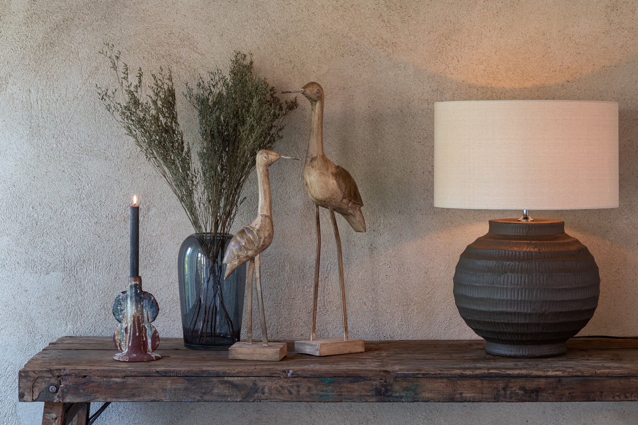 Decoratie Vogel Mangohout/Metaal Beige/Zwart Groot