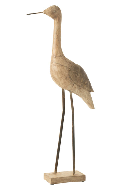 Decoratie Vogel Mangohout/Metaal Beige/Zwart Groot