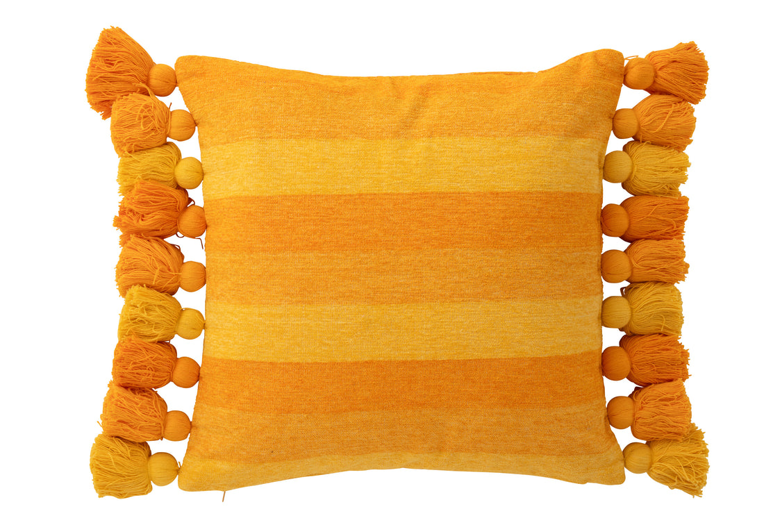 Kussen Strepen+Kwastjes Katoen Oranje