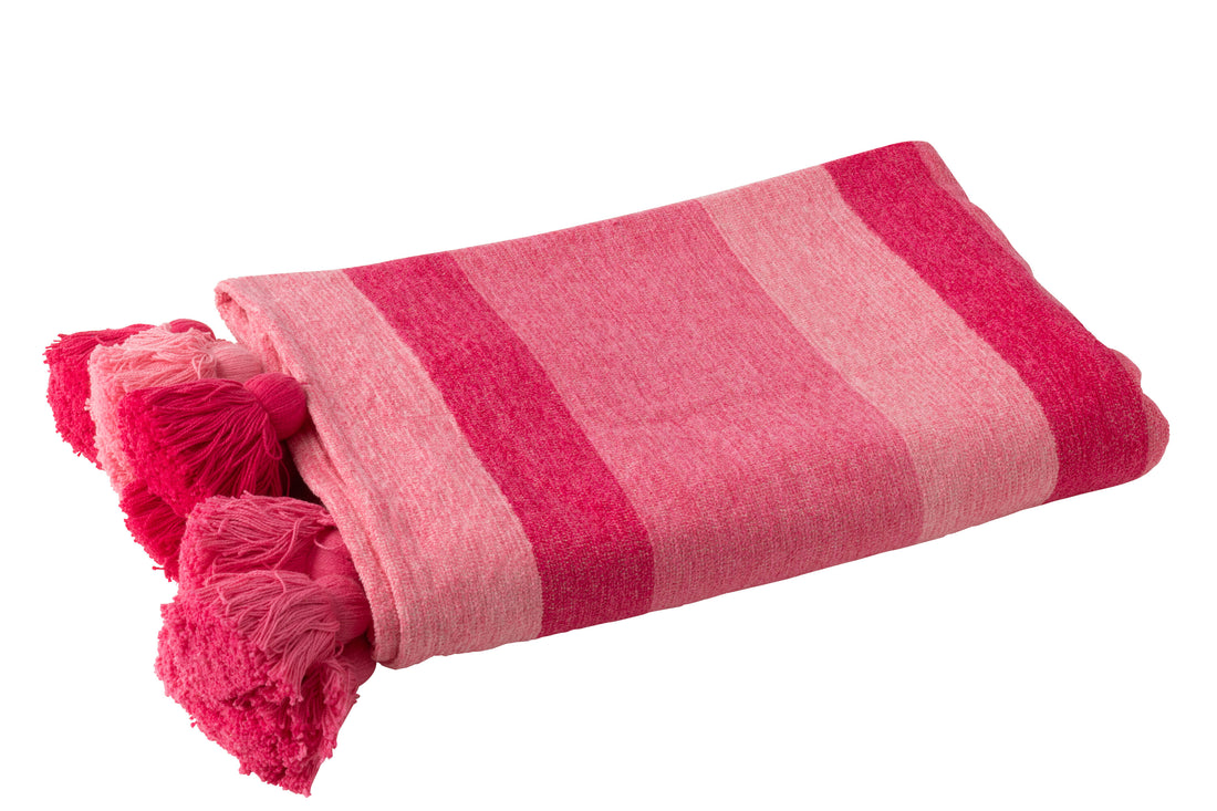 Kussen Strepen+Kwastjes Katoen Roze