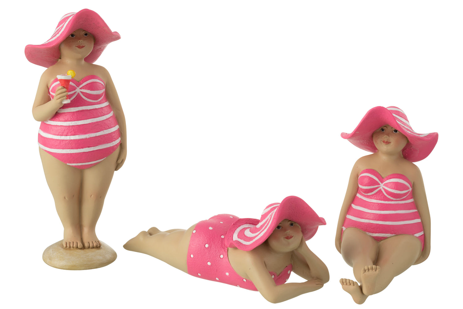 Strand Dame Hoed Polyresin Roze Assortiment Van 3