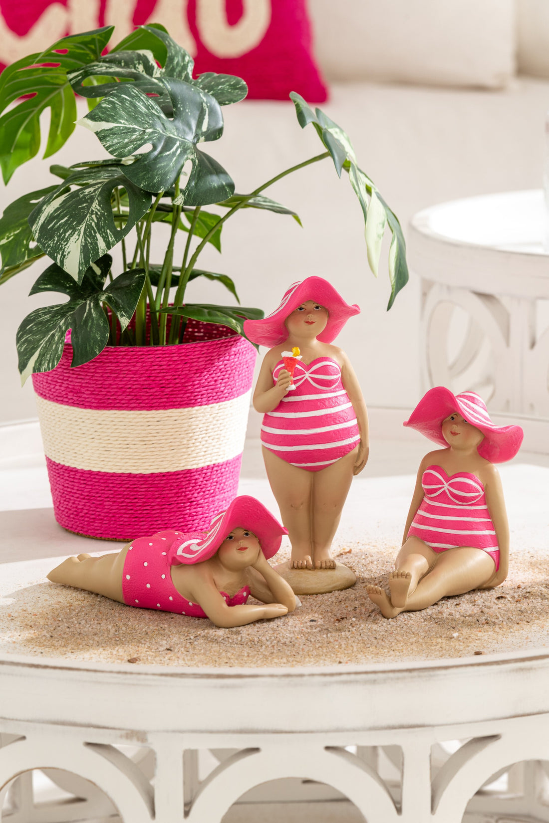 Bloempot Touwen Streep Papier/Huisdier Roze/Oranje Klein Assortiment Van 2