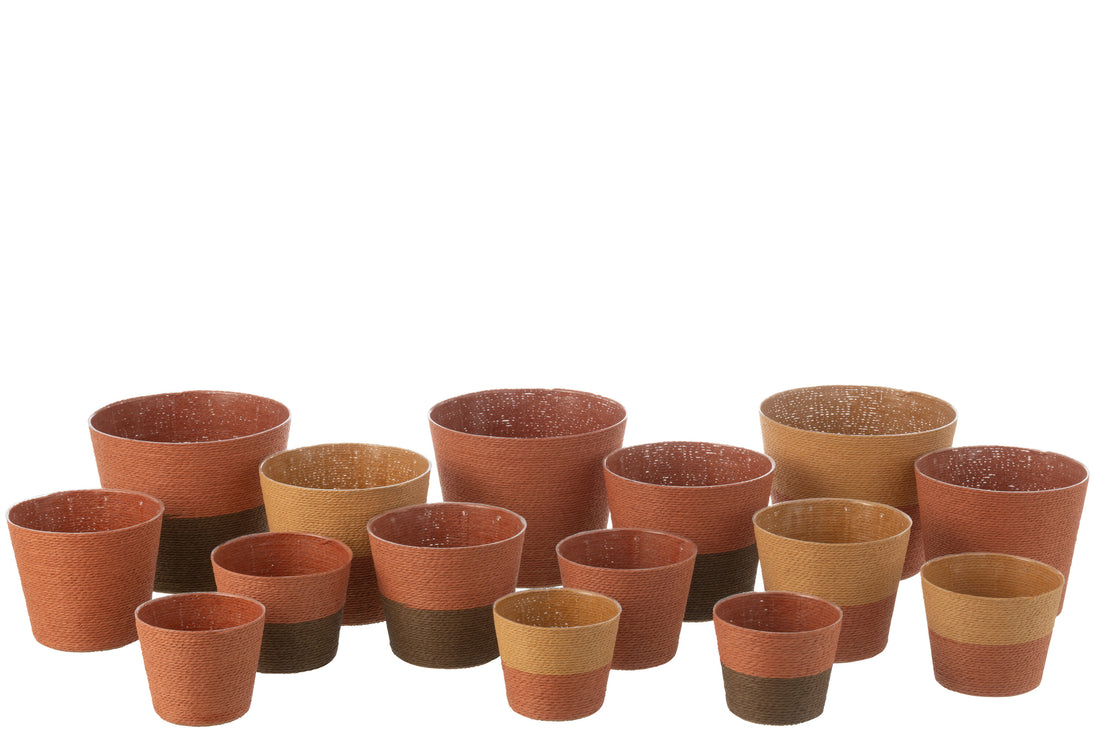 Stijlvolle Bloempot Touwen Papier/Huisdier Terracotta/Oker/Bruin Extra Groot Assortiment Van 3