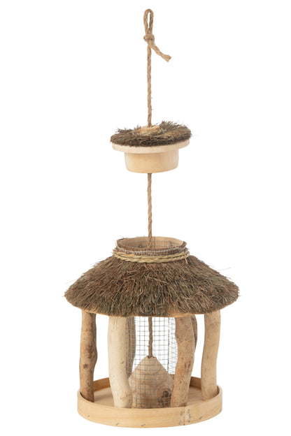 Vogelhuisje Hangend + Voederhuisje Hout/Gedroogd Gras Natuurlijk