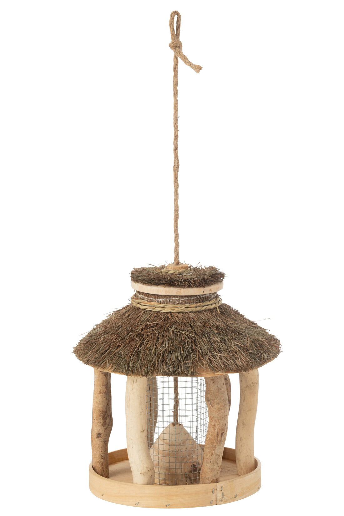 Vogelhuisje Hangend + Voederhuisje Hout/Gedroogd Gras Natuurlijk