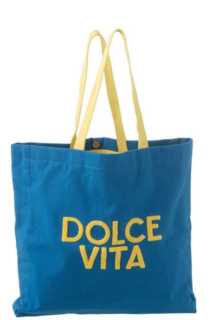 Shoppertas Dolce Vita Katoen Blauw/Geel