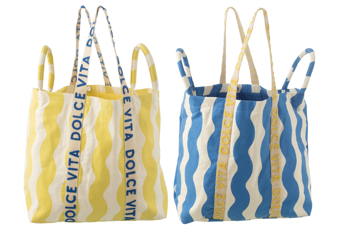 Strandtas Dolce Vita Katoen Blauw/Geel Assortiment Van 2