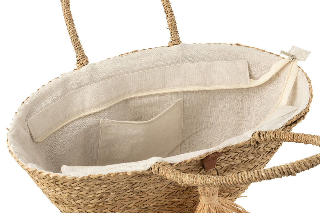 Strandtas Kwastjes Zeegras/Raffia Natuurlijk